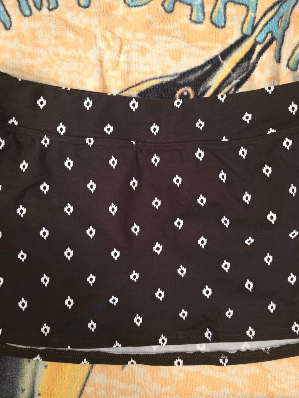 Swim Skirt - Chocolate Brown with White Floral Diamond Graphic Print.